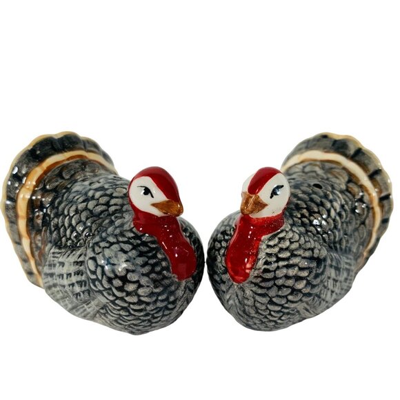 Thanksgiving Turkey Mini Salt Pepper Shakers Ceramic 2" Autumn Harvest Fall Deco - Picture 2 of 9